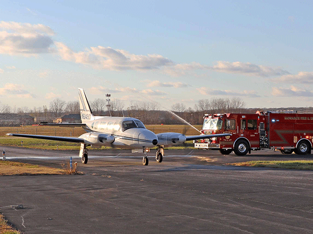 The Monarch Fire Protection District recognized Dick’s last patient flight with a water cannon salute.